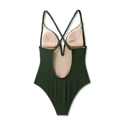 Women's Ribbed Plunge Front V-Wire One Piece Swimsuit - Shade & Shore™ Dark Green 7 Women's Ribbed Plunge Front V-Wire One Piece Swimsuit - Shade & Shore™ Dark Green - Image 5