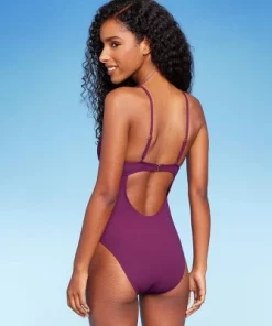 Women's Ribbed Plunge Twist-Front One Piece Swimsuit - Shade & Shore™ Purple