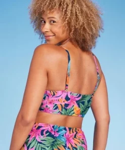 Women's Tie-Front Longline Bikini Top - Shade & Shore™ Multi Tropical Floral Print -Default Template 7 GUEST 01e11ee4 ae76 4926 9386 185abaac7778
