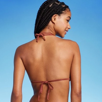 Women's Flower Charm Lurex Plisse Textured Triangle Bikini Top - Wild Fable™ Brown 6 Women's Flower Charm Lurex Plisse Textured Triangle Bikini Top - Wild Fable™ Brown - Image 4