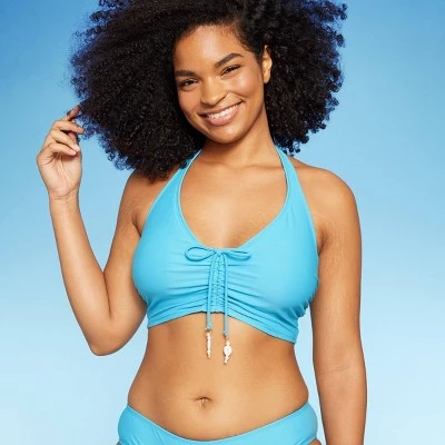 Women's Drawstring Ruched Halter Longline Bikini Top - Wild Fable™ Red Striped 5 Women's Drawstring Ruched Halter Longline Bikini Top - Wild Fable™ Red Striped - Image 3