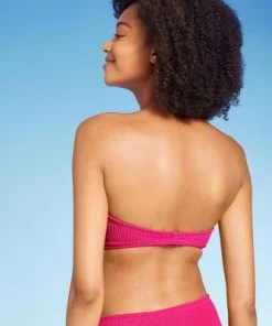 Women's Pucker Textured Light Lift Bandeau Bikini Top - Shade & Shore™ Light Blue