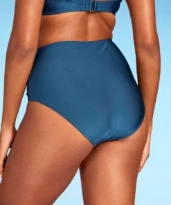 Women's High Waist Shirred Front Bikini Bottom - Shade & Shore™ Teal Blue Shine