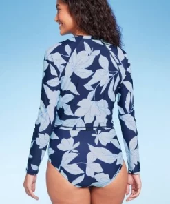 Women's Floral Print Cropped Rash Guard - Kona Sol™ Multi Blue