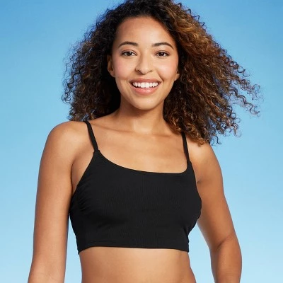 Women's Longline Ribbed Bikini Top - Shade & Shore™ Black 4 Women's Longline Ribbed Bikini Top - Shade & Shore™ Black - Image 2
