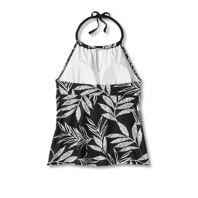 Women's Palm Print High Neck Keyhole Ruched Tankini Top - Kona Sol™ Black 7 Women's Palm Print High Neck Keyhole Ruched Tankini Top - Kona Sol™ Black - Image 5