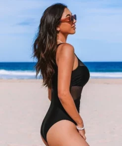 Women's Mesh One Shoulder Tummy Control One-Piece Swimsuit - Cupshe