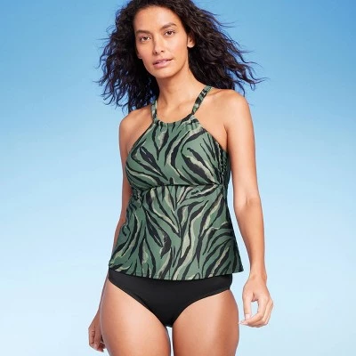 Women's Animal Print High Neck Tankini Top - Kona Sol™ Dark Green 7 Women's Animal Print High Neck Tankini Top - Kona Sol™ Dark Green - Image 5