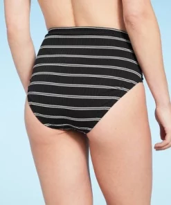 Women's Ribbed High Waist Bikini Bottom - Shade & Shore™ Black Striped
