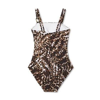 Women's UPF 50 Double Strap Asymmetrical One Piece Swimsuit - Shape + Style™ by Aqua Green® Multi Animal Print 6 Women's UPF 50 Double Strap Asymmetrical One Piece Swimsuit - Shape + Style™ by Aqua Green® Multi Animal Print - Image 4