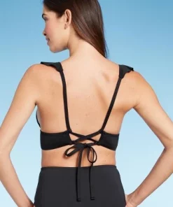 Women's Ruffle V-Neck Longline Triangle Bikini Top - Shade & Shore™ Burgundy