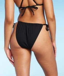 Women's Ribbed High Leg Side-Tie Bikini Bottom - Shade & Shore⢠Black