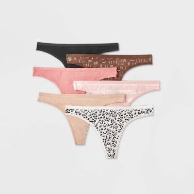 Women's 6pk Print Thong - Auden™ Pink/Black/Brown 7 Women's 6pk Print Thong - Auden™ Pink/Black/Brown - Image 6