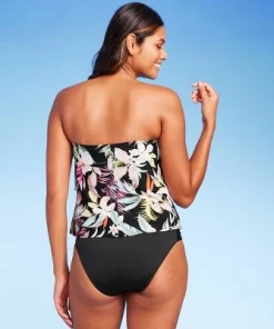 Women's Tropical Print Tiered Bandeau Tankini Top - Kona Solâ„¢ Black