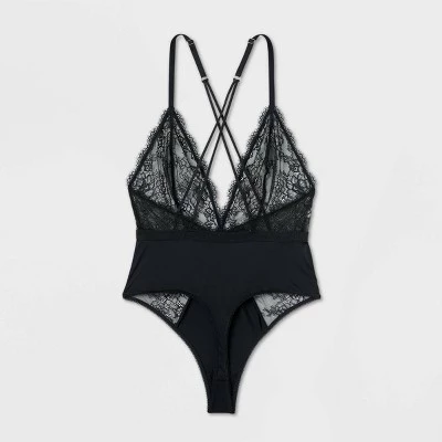 Women's Deep-V Unlined Lace Lingerie Bodysuit - Auden™ Black 2 Women's Deep-V Unlined Lace Lingerie Bodysuit - Auden™ Black