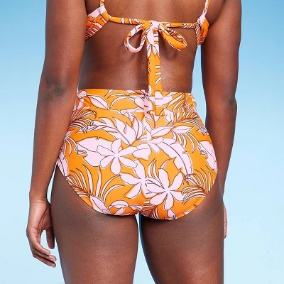 Women's Tropical Print Tummy Control Full Coverage High Waist Bikini Bottom - Kona Sol™ Orange 6 Women's Tropical Print Tummy Control Full Coverage High Waist Bikini Bottom - Kona Sol™ Orange - Image 4