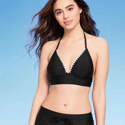 Women's Crochet Trim Halter Bikini Top - Kona Sol™ Black 4 Women's Crochet Trim Halter Bikini Top - Kona Sol™ Black - Image 2