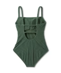 Women's Pucker Textured Square Neck One Piece Swimsuit - Kona Sol™ Dark Green