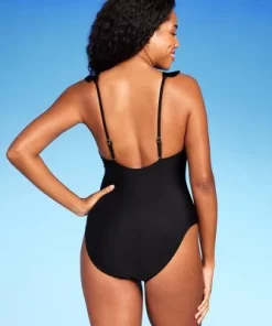 Shade & Shore Women's Ruffle Plunge One Piece Swimsuit - Shade & Shore™ Black