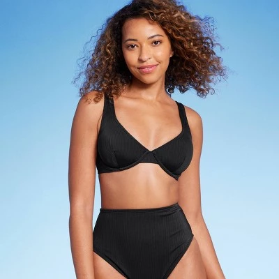 Women's Retro Ribbed Underwire Bikini Top - Shade & Shore™ Black 5 Women's Retro Ribbed Underwire Bikini Top - Shade & Shore™ Black - Image 3