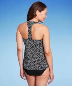 Women's UPF 50 Mesh Overlay Tankini Top - Aqua Green® Black