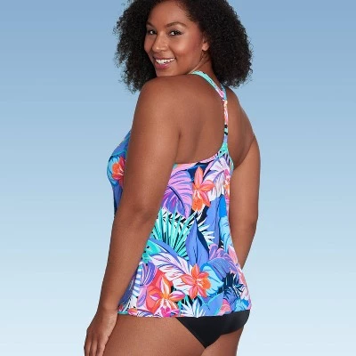 Women's UPF 50 V-Neck Tankini Top - Aqua Green® Multi Tropical Print 4 Women's UPF 50 V-Neck Tankini Top - Aqua Green® Multi Tropical Print - Image 2