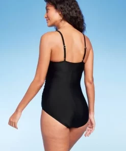 Women's Full Coverage Shirred Front One Piece Swimsuit - Kona Sol™ Black