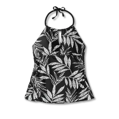 Women's Palm Print High Neck Keyhole Ruched Tankini Top - Kona Sol™ Black 6 Women's Palm Print High Neck Keyhole Ruched Tankini Top - Kona Sol™ Black - Image 4