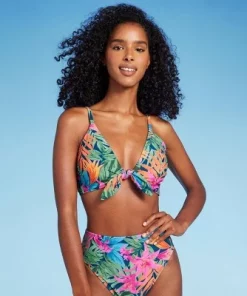 Women's Tie-Front Longline Bikini Top - Shade & Shore™ Multi Tropical Floral Print -Default Template 7 GUEST 30858c61 2e63 460e b75c 22c595bb3e07