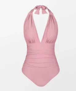 Women's Plunge Halter Backless Ruched One Piece Swimsuit - Cupshe