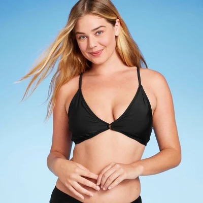 Women's Center Front Ring Triangle Bikini Top - Shade & Shore™ Black 5 Women's Center Front Ring Triangle Bikini Top - Shade & Shore™ Black - Image 3
