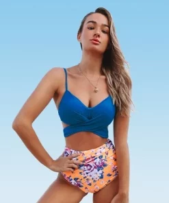 Women's High Waisted Bikini Set Swimsuit Floral Print Self Tied Two Piece Bathing Suit -Cupshe -Blue/Yellow -Default Template 7 GUEST 384cb8df 1fb3 4169 b54f f3793dc3a128