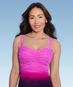 Women's UPF 50 Sweetheart Neck Seamed One Piece Swimsuit - Shape + Style™ by Aqua Green® Multi Pink -Default Template 7 GUEST 384ebdfa 5ba3 4ebd 9c6a 825282937162