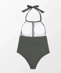 Women's Green Plus Size One Piece Ruched Cutout Halter Self Tied Bathing Suit - Cupshe -Olive -Default Template 7 GUEST 391d5eaf 0ddd 47d0 9b46 d7e675fe39c3