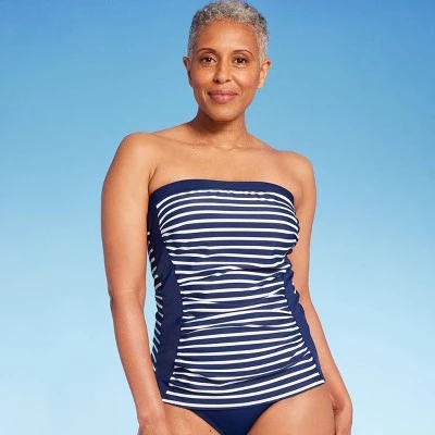 Lands' End Women's UPF 50 Striped Bandeau Tankini Top - Navy Blue 11 Lands' End Women's UPF 50 Striped Bandeau Tankini Top - Navy Blue - Image 9