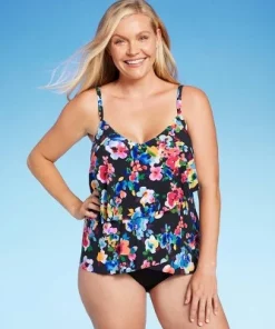 Women's UPF 50 V-Neck Angled Tiered Tankini Top - Aqua Green® Coral Pink -Default Template 7 GUEST 3ba95a79 a062 49e9 8db4 50eb9eedced4