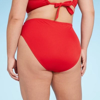 Women's Ribbed High Waist High Leg Bikini Bottom - Shade & Shore™ Red 3 Women's Ribbed High Waist High Leg Bikini Bottom - Shade & Shore™ Red