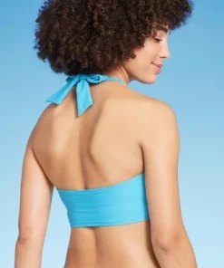 Women's Drawstring Ruched Halter Longline Bikini Top - Wild Fable™ Red Striped