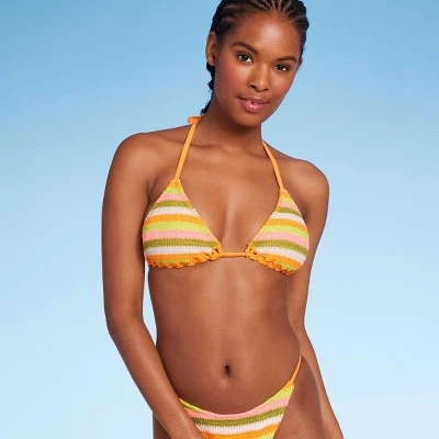 Women's Crochet Triangle Bikini Top - Wild Fable™ Orange Multi Striped 9 Women's Crochet Triangle Bikini Top - Wild Fable™ Orange Multi Striped - Image 7