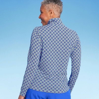 Lands' End Women's UPF 50 Geo Print Long Sleeve Quarter Zip Rash Guard - Blue 3 Lands' End Women's UPF 50 Geo Print Long Sleeve Quarter Zip Rash Guard - Blue