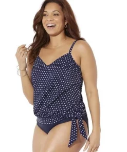 Swimsuits for All Women's Plus Size Side Tie V-Neck Tankini Top