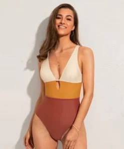 Women's Color Block Keyhole One Piece Swimsuit - Cupshe