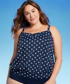 Lands' End Women's UPF 50 Polka Dot Blouson Tankini Top - Navy Blue -Default Template 7 GUEST 4620eb59 c89e 4cb3 b6d7 6bc8b3fd91a5 2