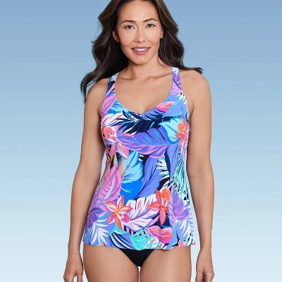 Women's UPF 50 V-Neck Tankini Top - Aqua Green® Multi Tropical Print 7 Women's UPF 50 V-Neck Tankini Top - Aqua Green® Multi Tropical Print - Image 5