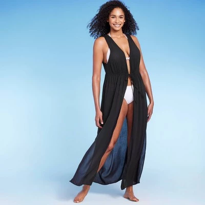 Women's Sleeveless Cover Up Maxi Duster - Kona Sol™ Black 5 Women's Sleeveless Cover Up Maxi Duster - Kona Sol™ Black - Image 3