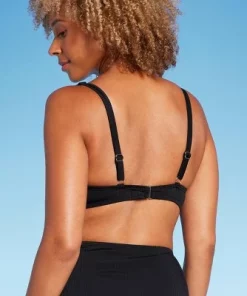 Women's Retro Ribbed Underwire Bikini Top - Shade & Shore™ Black