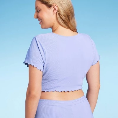 Women's Ruffle Detail Ribbed Short Sleeve Cropped Rashguard - Wild Fable™ Purple 5 Women's Ruffle Detail Ribbed Short Sleeve Cropped Rashguard - Wild Fable™ Purple - Image 3