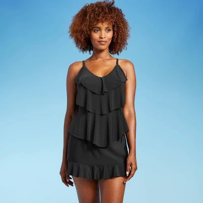 Women's UPF 50 Ruffle Swim Skirt - Aqua Green® Black 4 Women's UPF 50 Ruffle Swim Skirt - Aqua Green® Black - Image 2