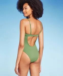 Women's Twist Detail Underwire Extra Cheeky High Leg One Piece Swimsuit - Shade & Shore™ Red