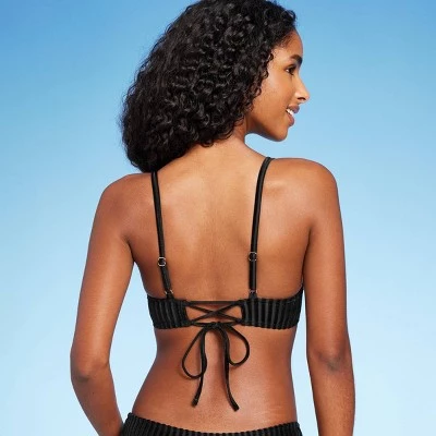 Women's Velour Ribbed Bralette Bikini Top - Shade & Shore™ Black 6 Women's Velour Ribbed Bralette Bikini Top - Shade & Shore™ Black - Image 4